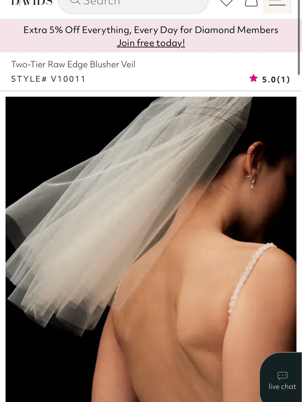 David's Bridal Two-Tier Raw Edge Blusher Veil in Ivory